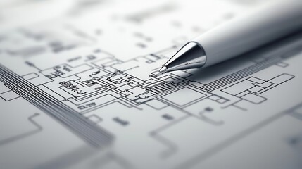 Poster - Conceptual blueprint of a microfluidic chip, minimalist and detailed, sleek line work, grayscale