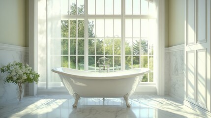 Wall Mural - Elegant Vintage Bathtub in Bright Modern Bathroom Setting