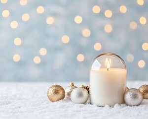 Poster - Candle Day Celebration Festive Candle in a Snow Globe with Glittering Ornaments for Christmas and New Years Eve