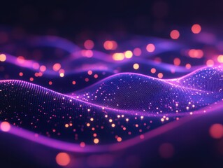 Wall Mural - Abstract Purple Digital Waves, Glowing Particles, Neon Lights, Dark Background