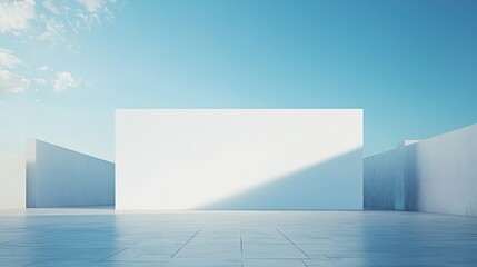 Fototapete - Massive rectangular white billboard outdoors, ready for advertisement designs, framed by a bright and cloudless sky.