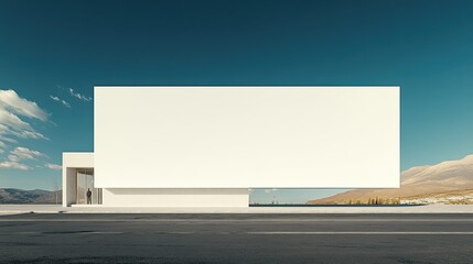 Fototapete - Massive rectangular white billboard outdoors, ready for advertisement designs, framed by a bright and cloudless sky.