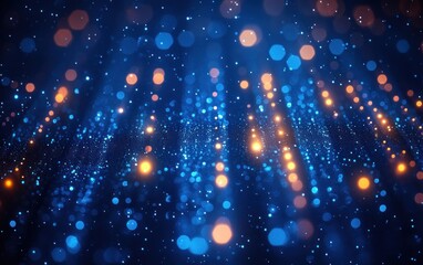 Poster - Futuristic Fiber Optic Cables Close Up with Blue Lighting and Bokeh Effect for Abstract Technology Background