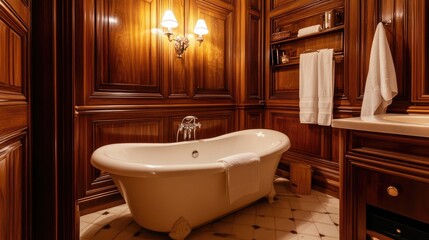 Wall Mural - Elegant and Luxurious Vintage Bathroom with Wooden Paneling