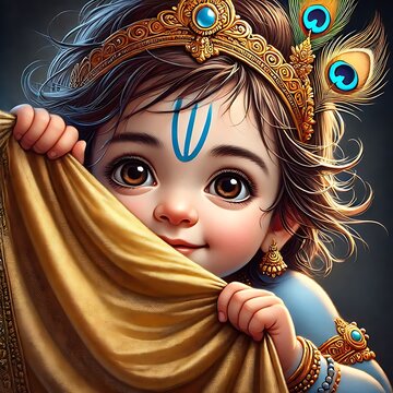 a hyper realistic image, a poster to celebrate Krishna Janmashtami, with baby Krishna eating freshly churned butter with his hands, from a pot, and space to write text
