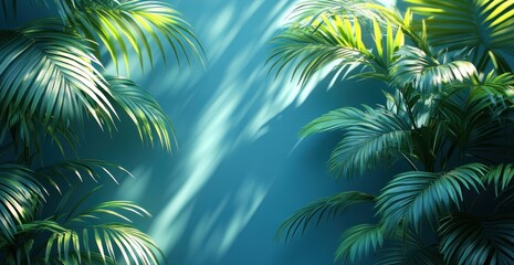 Poster - Serene Palm Leaves Silhouette on Light Background with Soft Shadow and Gentle Natural Light