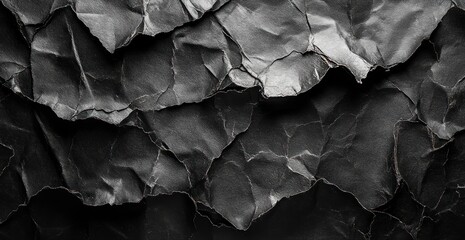 Poster - Black Crumpled Paper Texture Abstract Background with Dark Vintage Design
