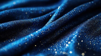 Canvas Print - Vibrant blue satin drapes elegantly, reflecting shimmering glitter under soft light, creating a luxurious atmosphere perfect for events