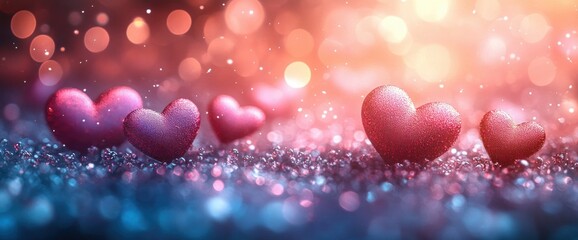 Poster - Dreamy Bokeh Background with Floating Hearts in Soft Pastel Colors for Valentine's Day