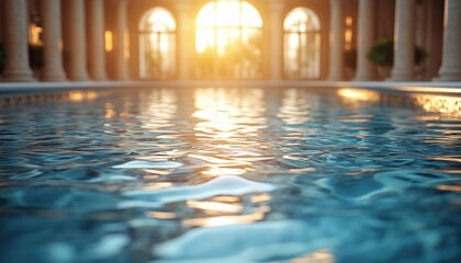 Poster - Luxury Poolside View with Marble Edge and Blurred Background