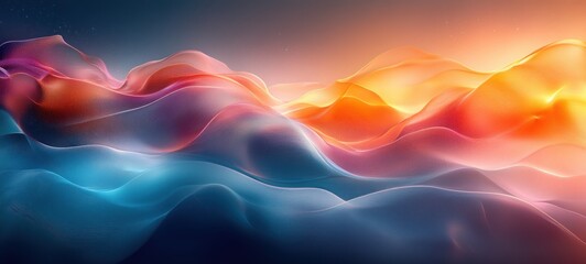Poster - Abstract Gradient Background with Orange and Teal Smooth Shapes and Soft Lighting for Minimalist Design
