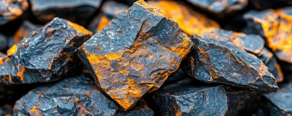 Aufkleber - Close-up view of textured rocks with blue and orange hues, highlighting natural materials.