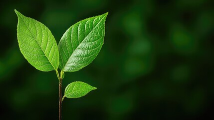Poster - A vibrant green leaf sprouting from a delicate stem against a blurred background.
