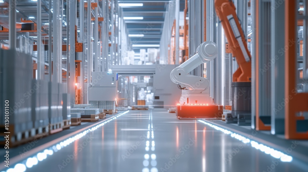 A high-tech AI-driven smart warehouse management system, modern ...