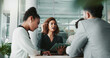 © HockleyM1/peopleimages.com - Woman, lawyer and tablet at meeting with team, planning and discussion for review for legal case in office. People, attorney and digital touchscreen with group, negotiation and feedback at law firm