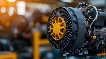 Poster - Close-up of a modern industrial engine showing advanced mechanical design and details.