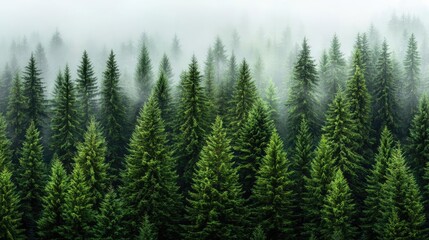 Poster - Lush green forest with misty atmosphere creating a tranquil natural scenery.