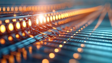 Aufkleber - Solar sustainability idea. Close-up of illuminated cables with dynamic light reflections in a modern setting.