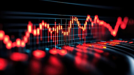 Poster - Oil petroleum concept. Abstract stock market chart with red trend lines on dark background.