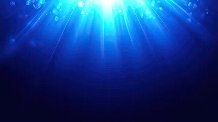 Poster - Bright Blue Background with Dynamic Light Rays and Bokeh Effect