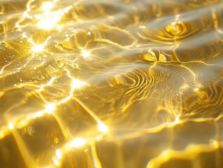 Wall Mural - Golden Sunlight Reflecting on Rippling Water Surface Texture