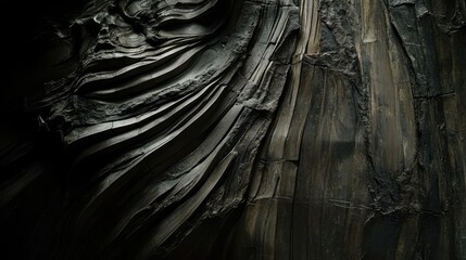Poster - Abstract Close-Up of Textured Dark Rock Wall in Shadowed Light