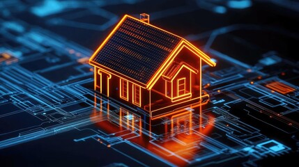 Poster - Futuristic Digital House Model on Circuit Board Background
