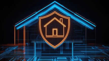 Poster - Digital Home Security Concept with Shield and House Icon Graphics
