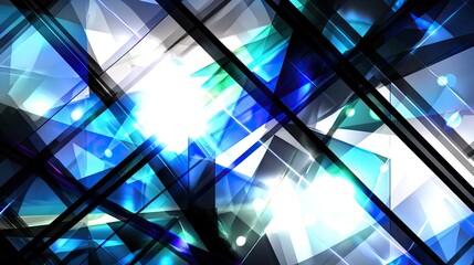 Poster - Abstract Light Patterns with Blue and Black Geometric Shapes