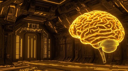 Poster - Futuristic Brain Concept in Sci-Fi Environment with Neon Lights