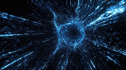 Poster - Abstract Blue Energy Vortex: Glowing Lines and Particles in Motion
