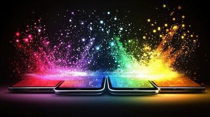 Poster - Four Smartphones Emerging from a Rainbow-Colored Light Burst