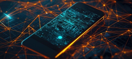 Poster - Smartphone Displaying Futuristic Circuitry Network
