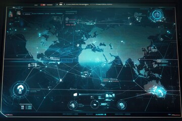 Poster - Global Network Data Visualization on a Futuristic Digital Screen
