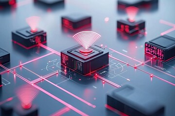 Poster - Network of interconnected data cubes with glowing wifi signal