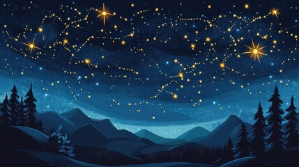 Wall Mural - abstract starry night design with glowing dots forming constellations