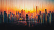 © Teeraphon - Abstract business man stands on the peak of success amid tall, innovative Smart city and graphs with statistics to analyze business potential and predict future developments in company growth.