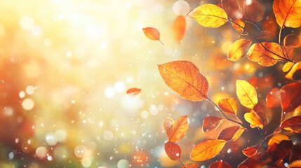 Poster - Autumn foliage bokeh background with warm colors and soft focus capturing the essence of the fall season in a tranquil setting