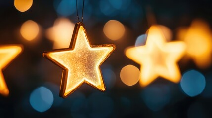 Poster - Star shaped decorative lights with a blurred colorful background creating a warm and festive atmosphere for celebrations and events