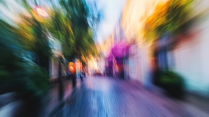 Poster - Colorful blurred urban background ideal for illustrating articles about city life or architectural themes.