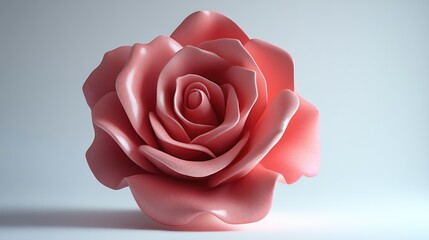 Poster - Elegant pink rose flower sculpture on a minimalist white background showcasing delicate petals and soft hues for floral design concepts.