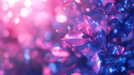 Poster - Vibrant abstract bokeh background with colorful leaves illuminated by soft bright lights at night