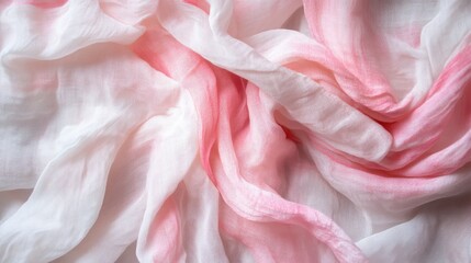 Poster - Textured white cloth background with soft pink shading and gentle folds ideal for elegant product displays or creative design projects.