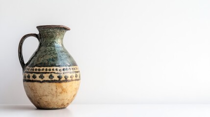 Poster - Vintage ceramic vase with intricate patterns on a minimalist white background showcasing artistic craftsmanship and design elegance