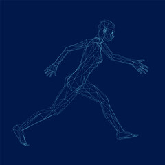 Poster - Wireframe Geometric running man from blue lines. Vector illustration