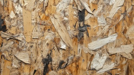 Poster - Close up of textured chipboard sheets showcasing lumber patterns in a retail setting with ample copy space for design use