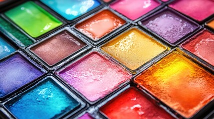 Poster - Vibrant watercolor palettes with bright hues arranged in a grid for creative artistic backgrounds and inspirations