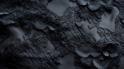 Poster - Elegant black lace fabric texture for background design and textile applications showcasing intricate patterns and rich details.