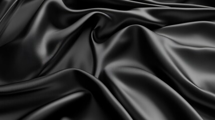 Poster - Luxurious black satin fabric texture with elegant shiny waves and soft blur creating an abstract background for design and decor projects