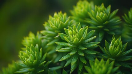 Poster - Vibrant close-up of a green succulent plant with intricate leaf patterns and a soft bokeh background showcasing nature's unique beauty.